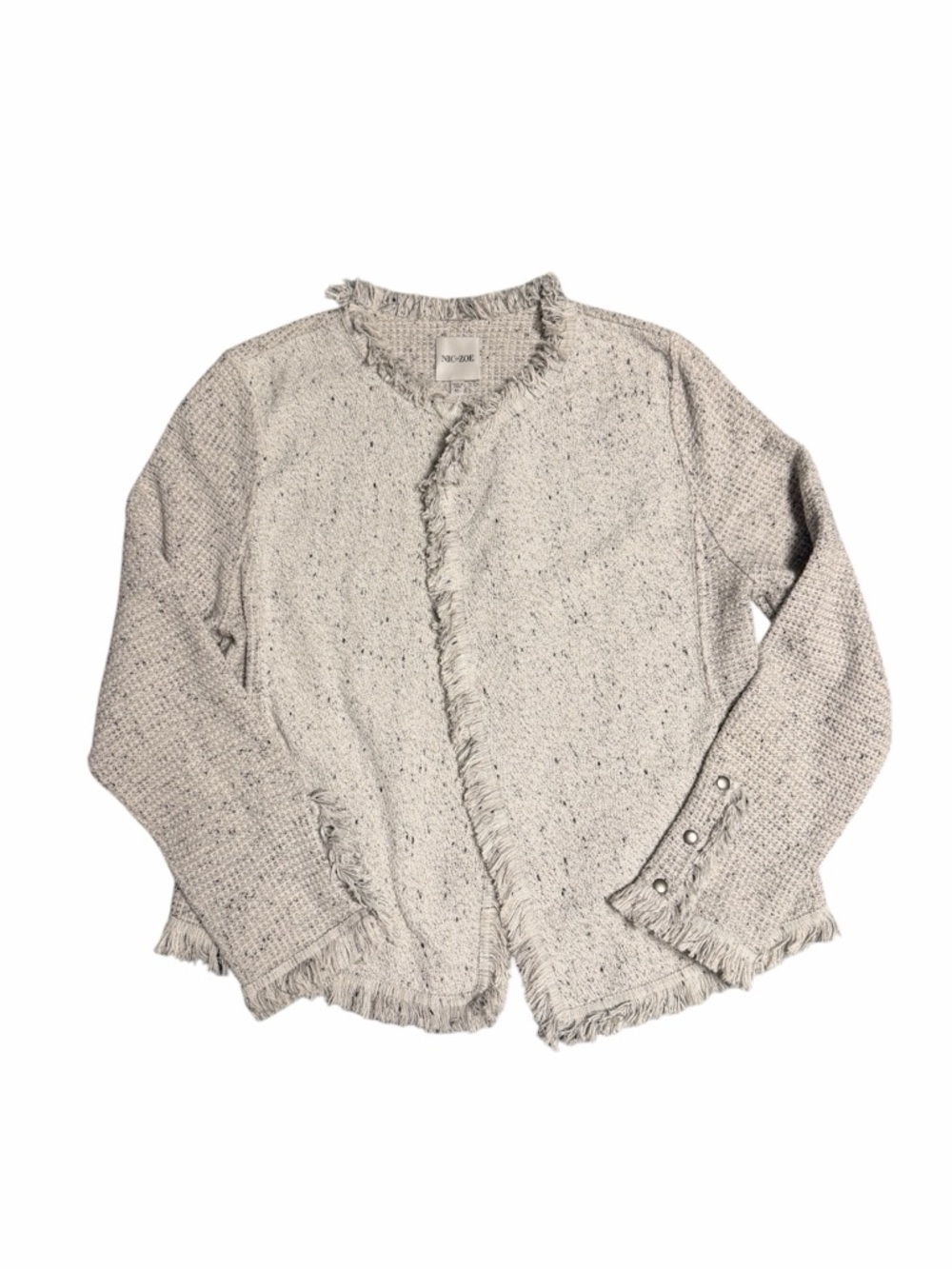 NIC+ZOE Speckled Cream Open Knit Fringe Cardigan